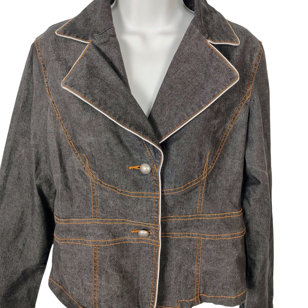 Devine Denim NY Womens Dark Wash Contrast Stitch Denim Blazer‎ Jacket Size 6